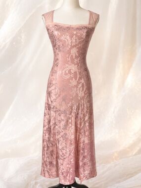 Vintage Victoria’s Secret Gold Label Pink Lace Slip Dress Slit Bias